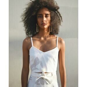 Paloma Wool Women Linen Cropped Top Beach Island Vacation Neutral Printed 34